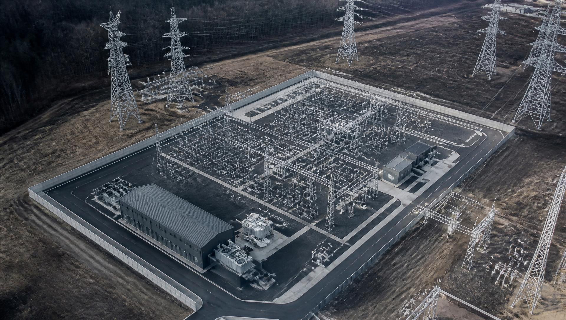 Electrical substation and transmission infrastructure from above
